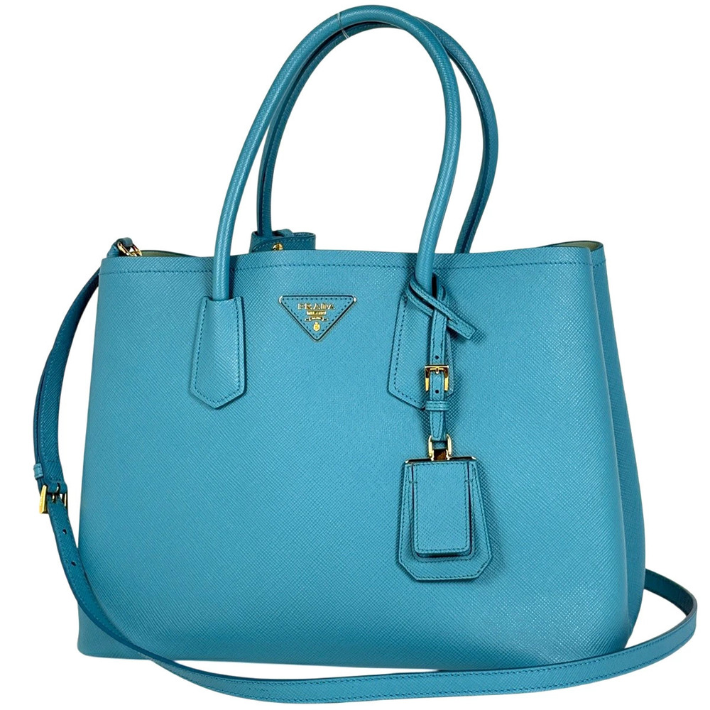 Prada Double Handbag Shoulder Bag Leather Blue